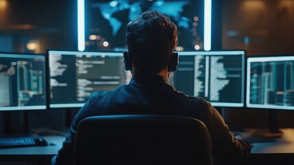 Fototapeta premium Exploring the digital frontier a deep dive into cybersecurity and data analysis in a tech environment