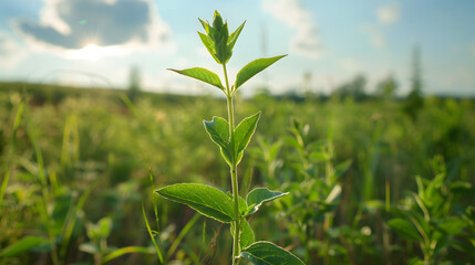 Naklejka premium Amidst the beauty of the countryside, a young Withania plant can be seen growing in a field, exemplifying their dicotyledonous traits