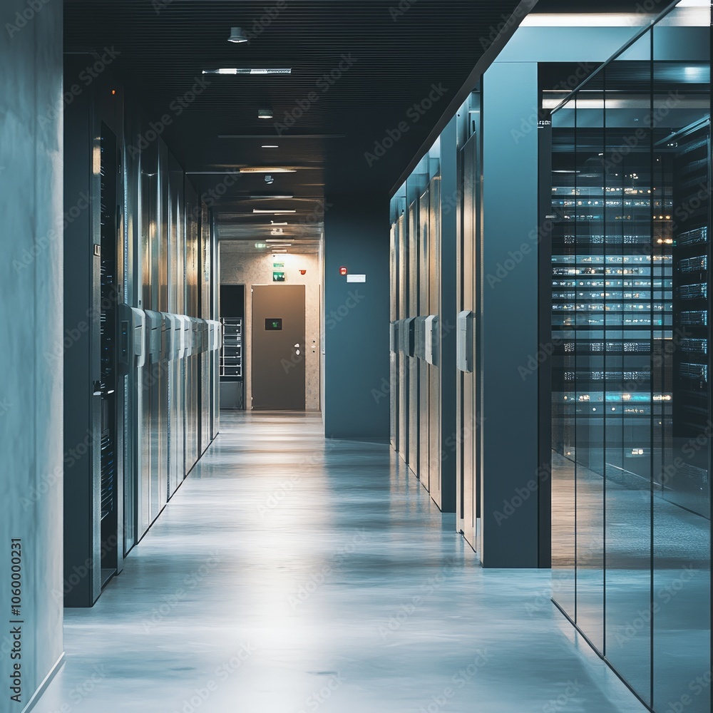Poster modern data center corridor a futuristic look into technology infrastructure and design