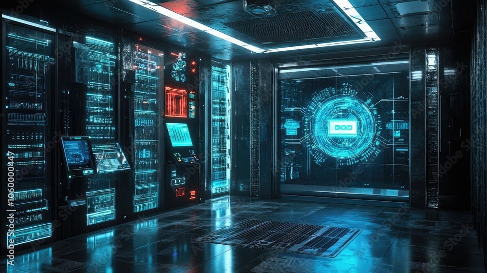 Poster futuristic data center a glimpse into high-tech server rooms and advanced network systems