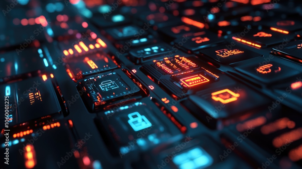 Poster Futuristic keyboard a close-up exploration of neon-lit technology and design elements in modern computing interfaces