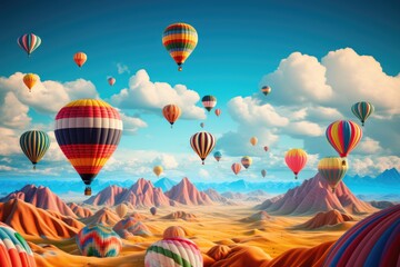 Obraz premium Hot air balloons over lake at sunset