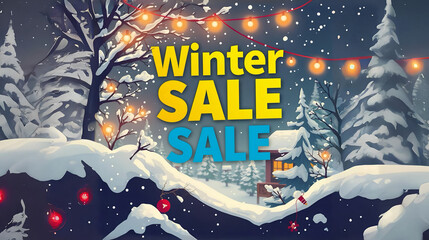 Winter sale banner, vector illustration Intricate, Sharp Focus, Concept Art, Artstation