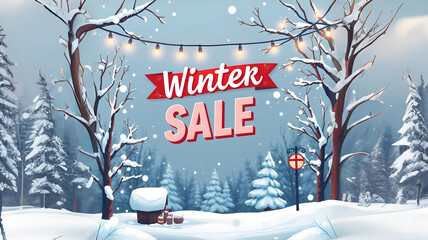 Winter sale banner, vector illustration Intricate, Sharp Focus, Concept Art, Artstation