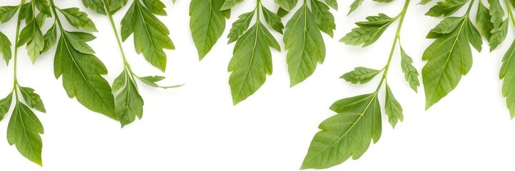 Fototapeta premium Fresh green moringa leaves isolated on white background, dietary supplement, nutrition
