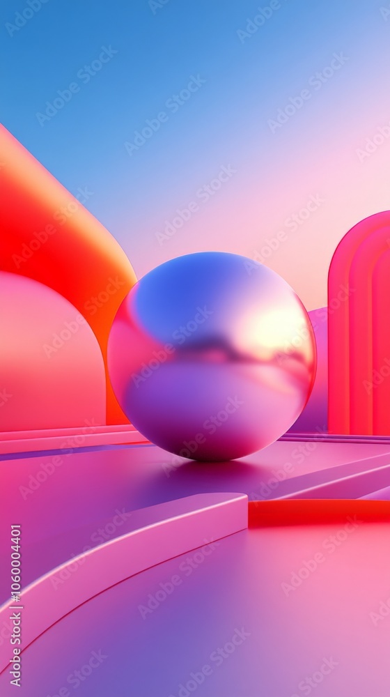 Poster abstract 3d sphere and colorful shapes.