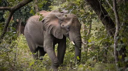 Fototapeta premium Wild elephants in its natural jungle surroundings