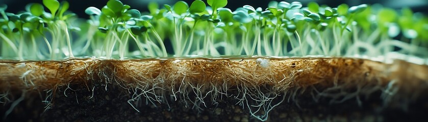 Close-Up of Watercress Sprout Roots in Water