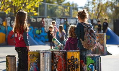 Innovative Recycling Activities in Different Locations: Engaging Scenes of Volunteers, Teens, and Children Participating in Eco-Friendly Efforts Across Parks, Beaches, Schools, and Festivals