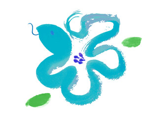 Obraz premium 2025年 巳年 年賀状用 花の形のへびの手書き和風筆イラスト