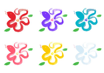 2025年 巳年 年賀状用　花の形のへびの手書き和風筆イラスト