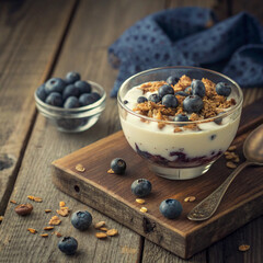 muesli with blueberries and yogurt