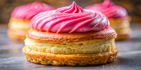 Macro Photography of a Single Dutch Tompouce Pastry with Cream Filling and Icing, Capturing the Textures and Colors for Culinary Enthusiasts and Dessert Lovers