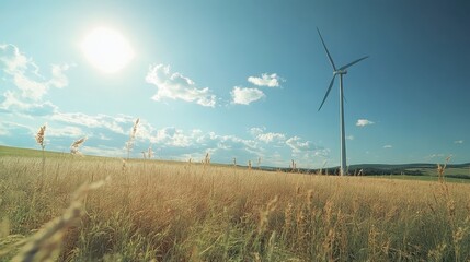 Fototapeta premium Wind turbine farm generates clean energy, harnessing the power of the wind to produce electricity.