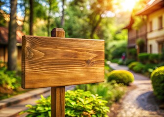 Fototapeta premium Realistic Vector Illustration of a Tilt-Shift Wooden Signboard Isolated with Nature Elements for Enhanced Depth and Perspective in Landscape Design