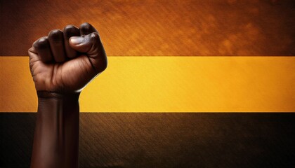 Black power fist isolated on brown and yellow color background