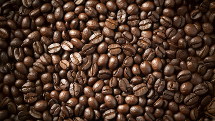 Fototapeta premium A large number of brown coffee beans