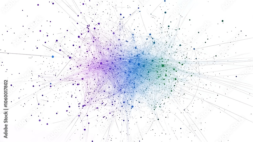 Poster Abstract colorful network of lines and dots on a white background.