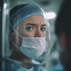 Concerned Healthcare Worker in Protective Gear During Procedure