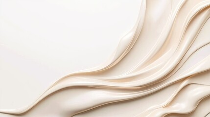 Obraz premium Smooth waves of cream color on a white background, creating a calming and modern design.