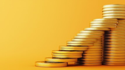 Stacked gold coins on an orange background, symbolizing wealth and prosperity.