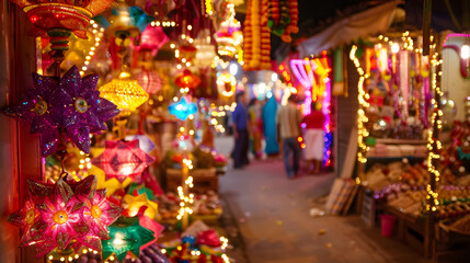 Fototapeta premium Colorful marketplace during Diwali