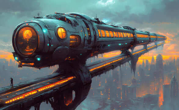 Eberron magic arcane hover rail train cars.