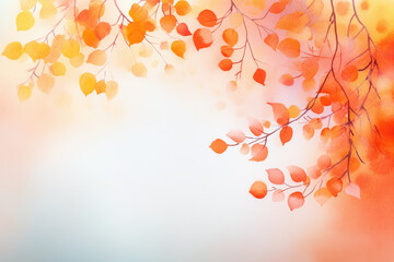 Fototapeta premium beautiful watercolor illustration of autumn leaves in warm colors, creating serene and calming atmosphere. soft gradient background enhances seasonal feel