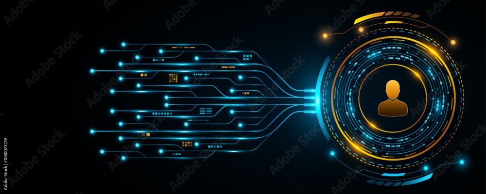 Poster glowing digital hud circle with ai circuit board for user interface. hi-tech panel with electronics 