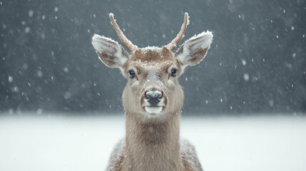 Deer in the Snow  Winter Wildlife Portrait