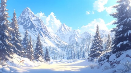 Fototapeta premium Serene Winter: Mountains in Snowy Landscape