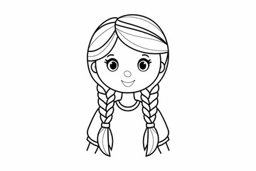 Obraz premium Cute cartoon hairdresser coloring page with braided hair, simple line art for toddlers 