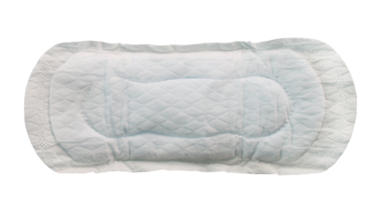 Disposable menstrual pad on transparent background