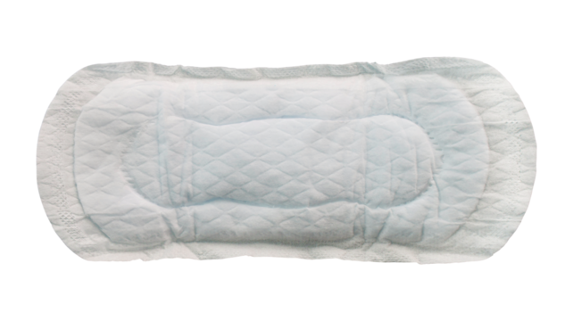 Disposable menstrual pad on transparent background