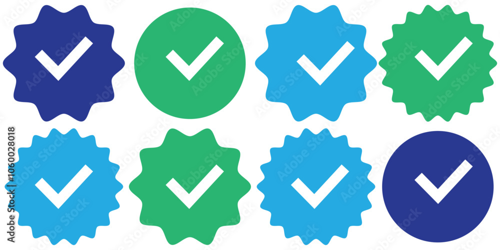 Poster verified badge icon tick symbol vector approved check mark icon. blue green checkmark icons - certif