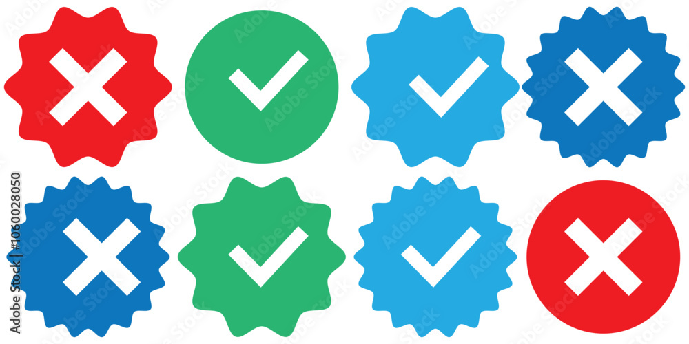 Poster verified badge icon tick symbol vector approved check mark icon. blue green checkmark icons - certif