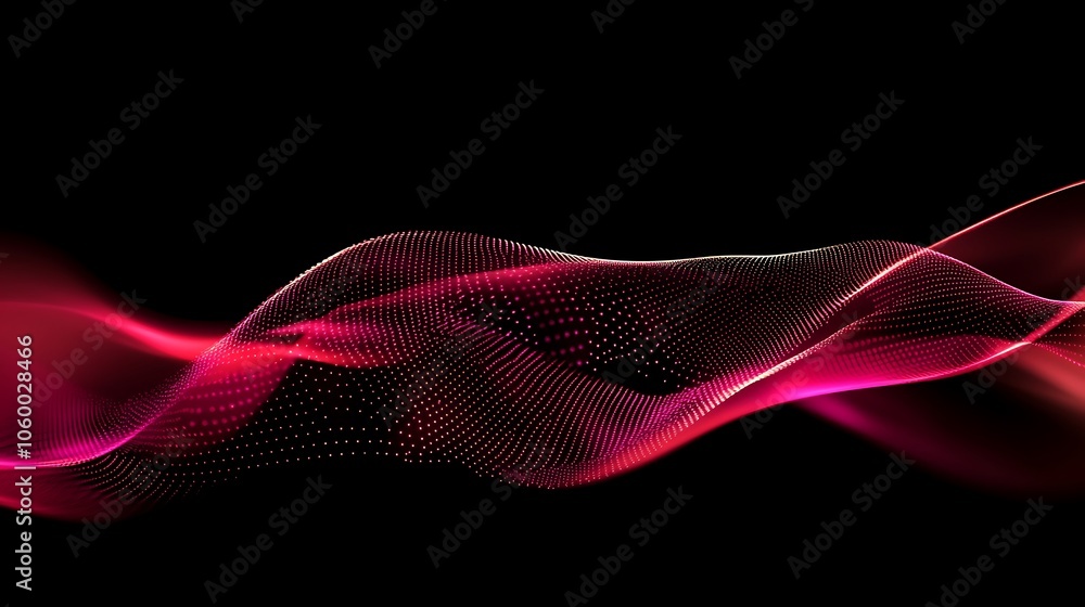 Aufkleber Abstract red wave with glowing particles on a black background.