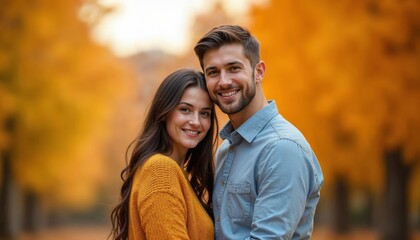 Fototapeta premium Young Couple Smiling Together in Bright Attire Capturing Joyful Moments