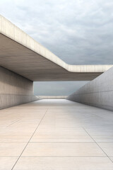 Obraz premium Minimalist architecture with a sleek concrete pathway and cloudy sky in a modern urban setting