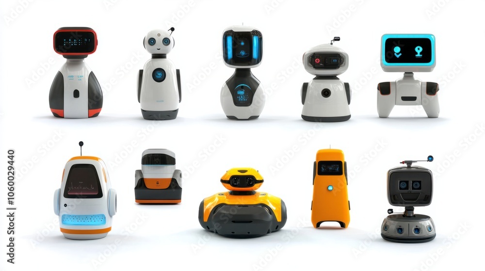 Aufkleber collection of service robots with functional designs isolated against a white background