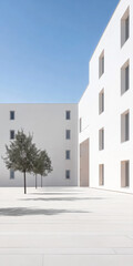 Obraz premium Modern architecture with minimalistic design in a bright outdoor courtyard during daylight