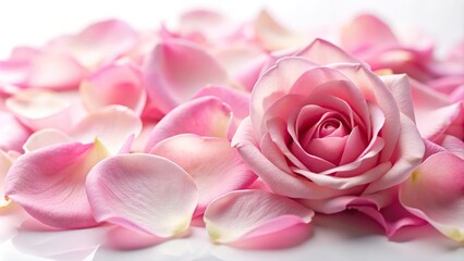 Fototapeta premium Close-up macro shot of delicate pink rose petals on a white background, macro, rose, flower