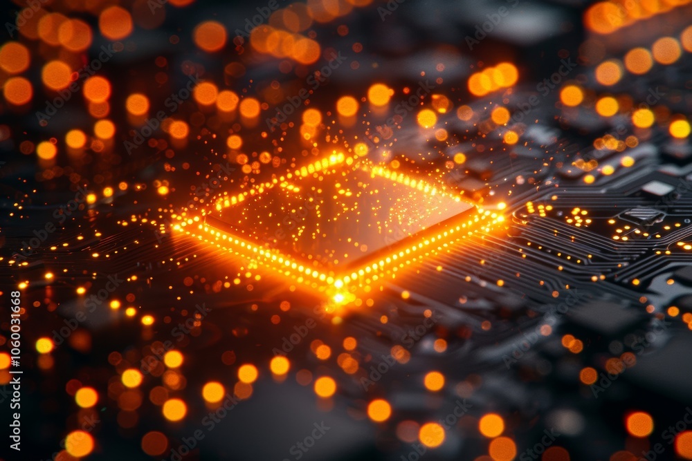 Poster a close-up view of a glowing microchip on a circuit board showcasing advanced technology in crypto t