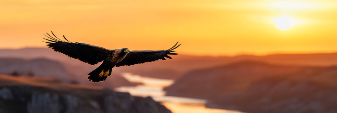 Majestic Eagle at Sunset Over Uvac River