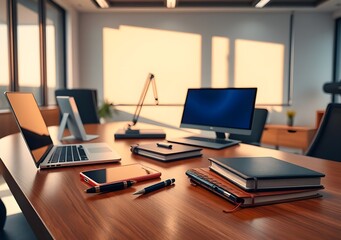 Naklejka premium Notebook Pen Ruler and mobile phone for business concept on the table, in clean office.