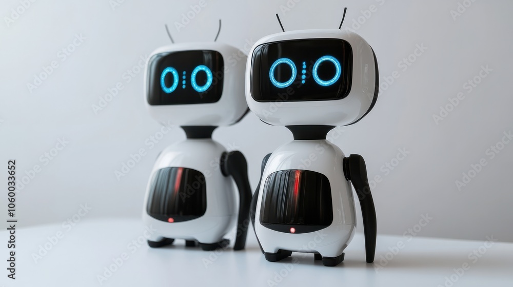 Aufkleber friendly-looking ai robots with display screens and sleek bodies on a white background