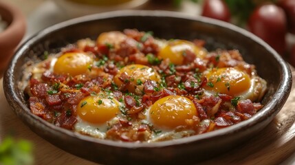 Traditional Turkish cuisine, such as bacon and fried eggs. Pastirmali Yumurta is its Turkish name.
