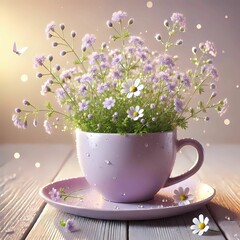 cup of coffee with purple flowers