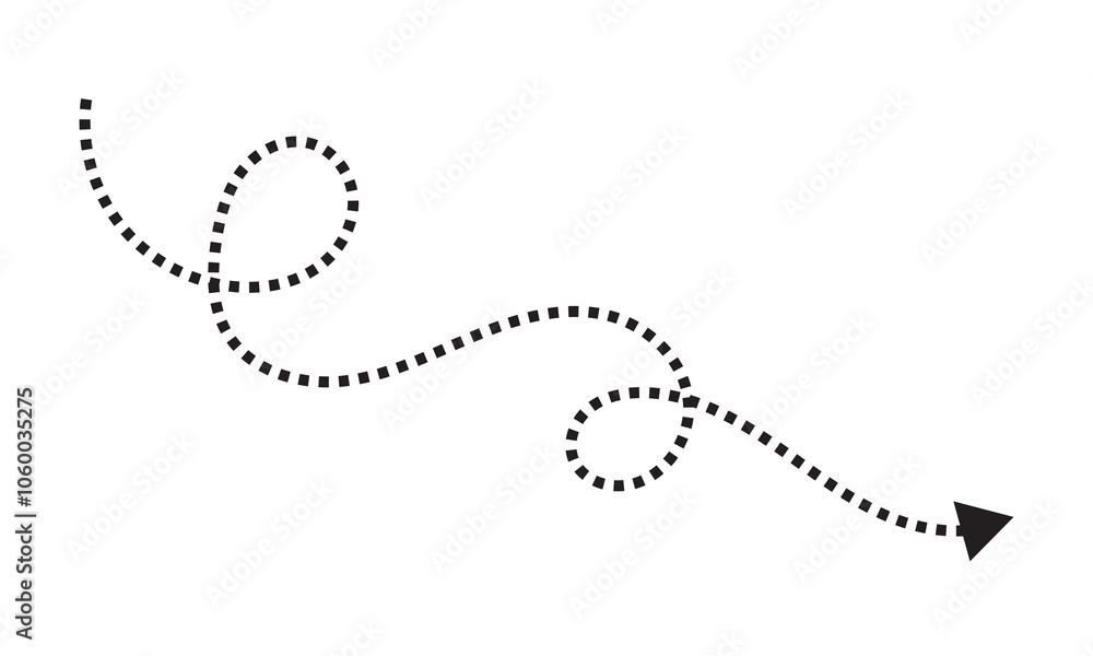 Poster squiggle line dashed arrow. dash curved vector editable stroke arrow. isolated on white background. 