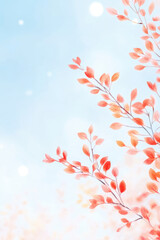 Fototapeta premium Delicate orange leaves against soft blue background create serene atmosphere, evoking feelings of tranquility and warmth